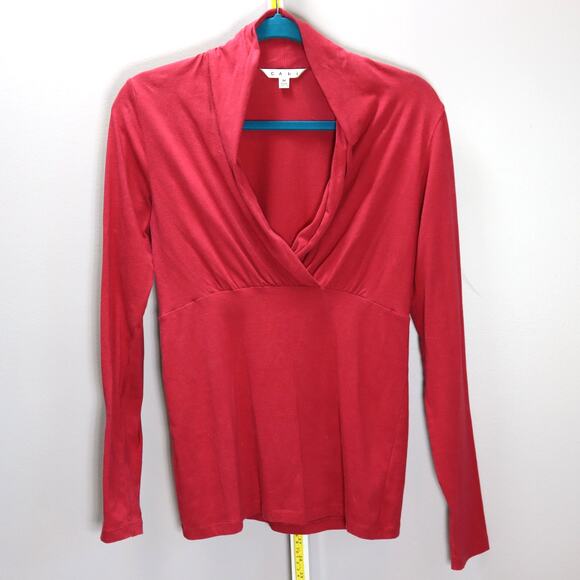 CAbi Brick Red Cowl Neck Wrap Top Long Sleeve Size M - Picture 1 of 5